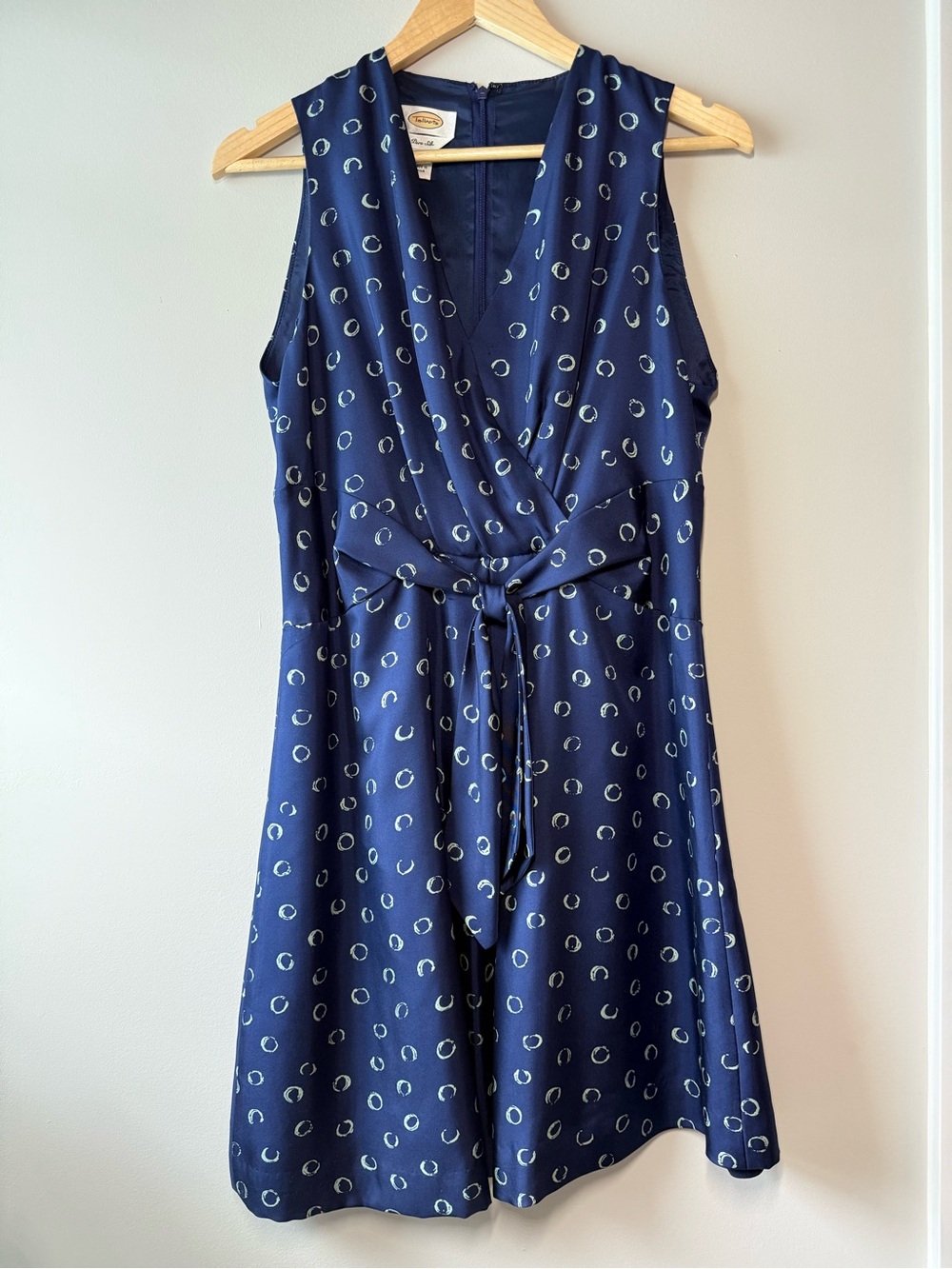 Talbots 100% Silk Navy Circle Print Sleeveless Dress Size 14